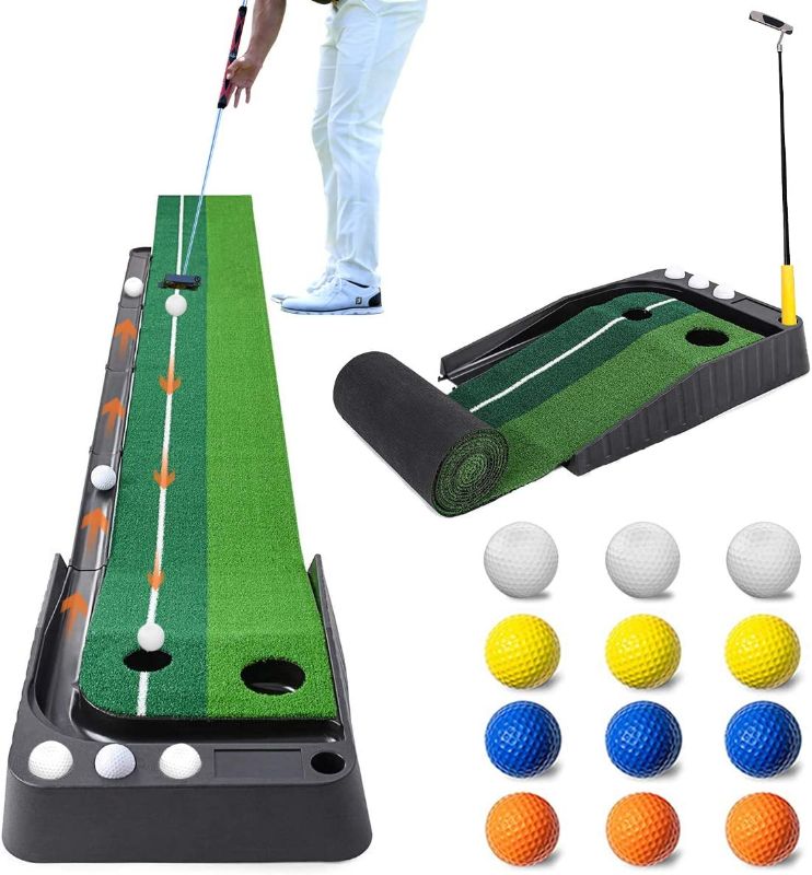 Photo 1 of Aliennana Golf Putting Green Mat with Auto Ball Return,Golf Practice Training Aid,Extra Long 9.84Feet,Pro Indoor/Outdoor Putting Green with 12 Bonus Balls...
