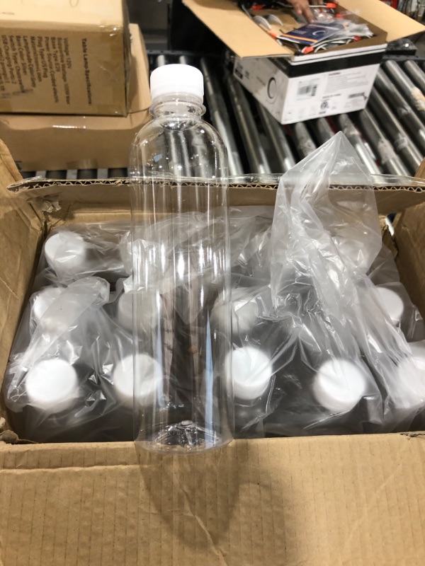 Photo 2 of 16 OZ Empty Plastic Juice Bottles Pack of 30 Clear Disposable Bulk Drink Bottles with White Tamper Evident Caps Lids (16 OZ, White) 16 OZ White