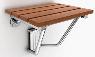 Photo 1 of  Natural Teak Wood Folding Shower Seat in Chrome