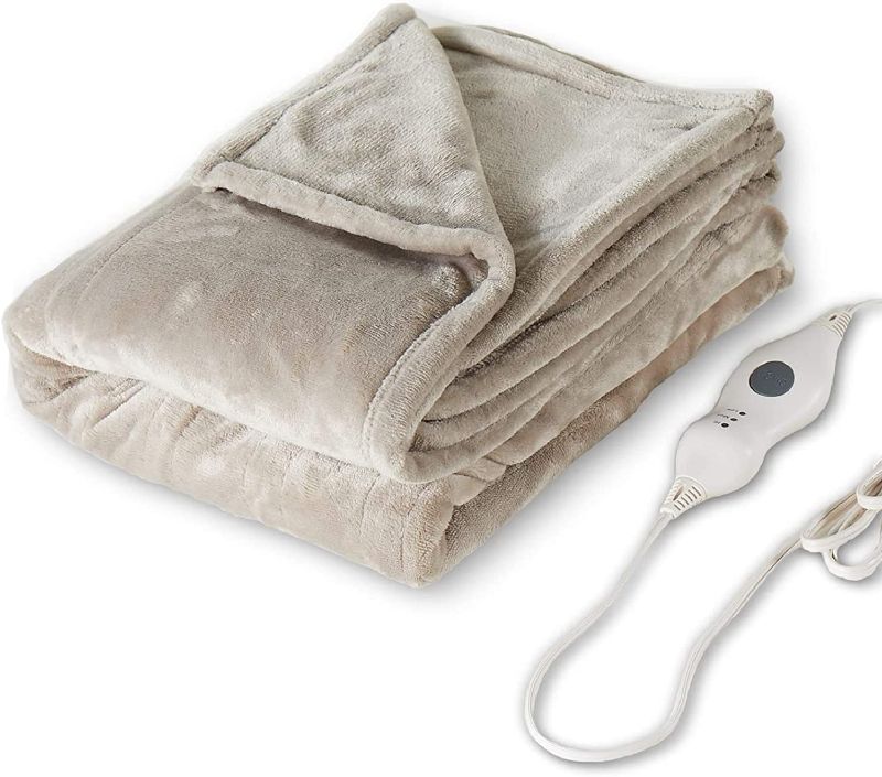 Photo 1 of  Electric Heated Blanket Throw, Super Cozy Soft Flannel 50" x 60" Heated Throw with 3 Fast Heating Levels & 4 Hours Auto Off, Machine Washable, ETL&FCC Certification, Home Office Use, Camel
