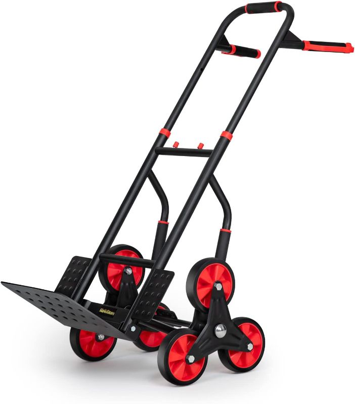 Photo 1 of 6 Wheels Stair Climbing Hand Truck, 441 Capacity Heavy-Duty Collapsible Luggage Dolly Cart w/Handles, Black/Red
