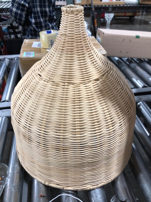 Photo 2 of 18 in. 1-Light Hand-Woven Bamboo Wicker Rattan Lantern Pendant Light with Adjustable Cord