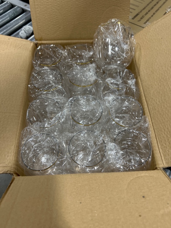 Photo 2 of 24 piece Stemless Disposable Unbreakable Crystal Clear Plastic Wine Glasses Set of 24 (12 Ounce - Gold Rim)