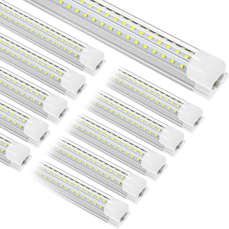 Photo 1 of JESLED (10-Pack) 8ft LED Shop Light Fixture, 90W, 12000LM, 5000K Daylight White, Hight Output T8 Integrated Tube Lights, D Shape 3 Rows, 8 Foot Linkable Shop Lights for Garage Workshop Plug and Play
