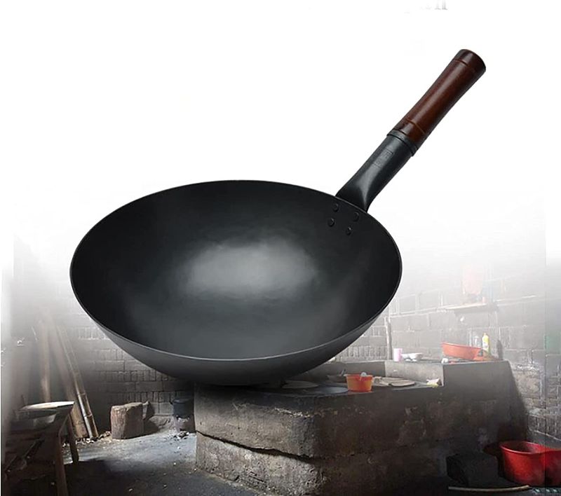 Photo 1 of  Wok Iron Wok Traditional Handmade Iron Wok Non-Stick Pan Non-Coating Gas Cooker Cookware,30cm
