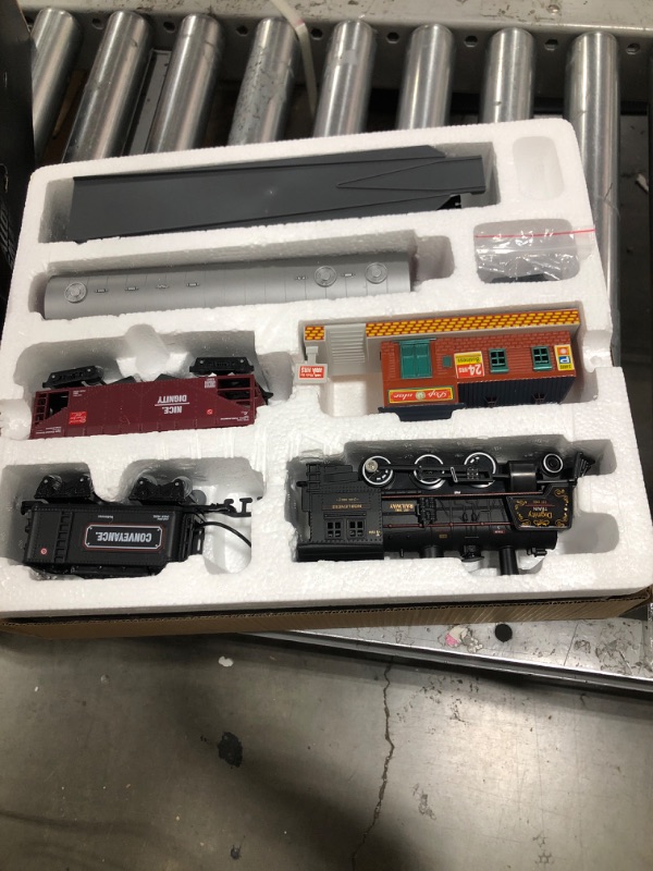 Photo 2 of Baby Home Metal Alloy Model Train Set, Electric Train Toy for Boys Girls, with Realistic Train Sound?Lights and Smoke, Gifts for 3 4 5 6 7 8+ Year Old Kids 3 Carriages + inner loop expansion