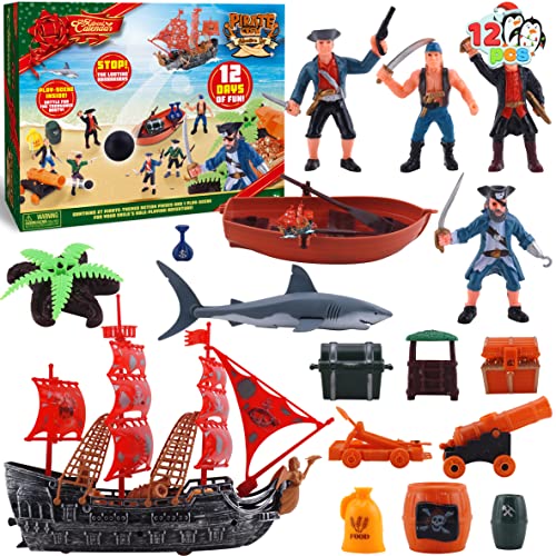 Photo 1 of JOYIN 12 Days Christmas Advent Calendar 2022 with Pirate Action Figures Playset Toy with Boat, Treasure Chest, Cannons, Shark, Pirate Ship, 12 Days