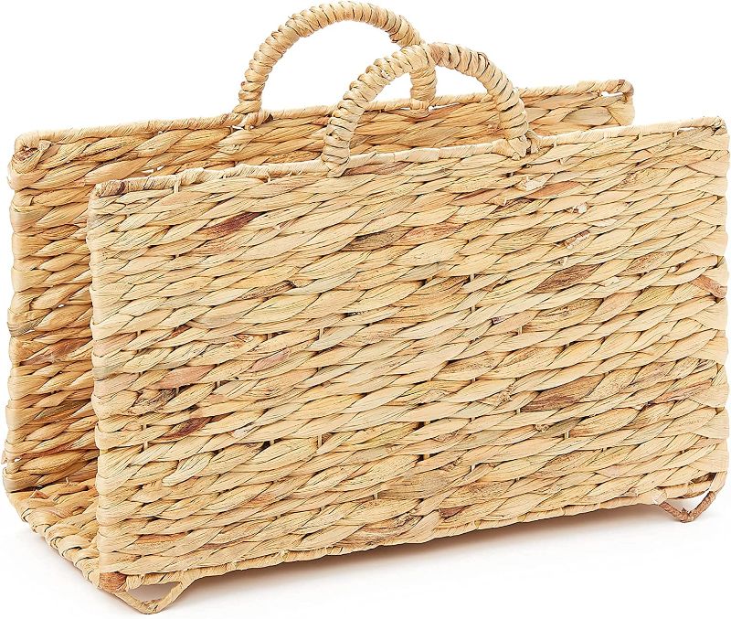 Photo 1 of Americanflat Seagrass Magazine & Newspaper Storage Basket - Decorative Handwoven Wicker for Organizing at Home - 1 Open Rectangular Compartment (Natural Color) 
