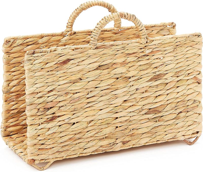 Photo 1 of Americanflat Seagrass Magazine & Newspaper Storage Basket - Decorative Handwoven Wicker for Organizing at Home - 1 Open Rectangular Compartment (Natural Color) 