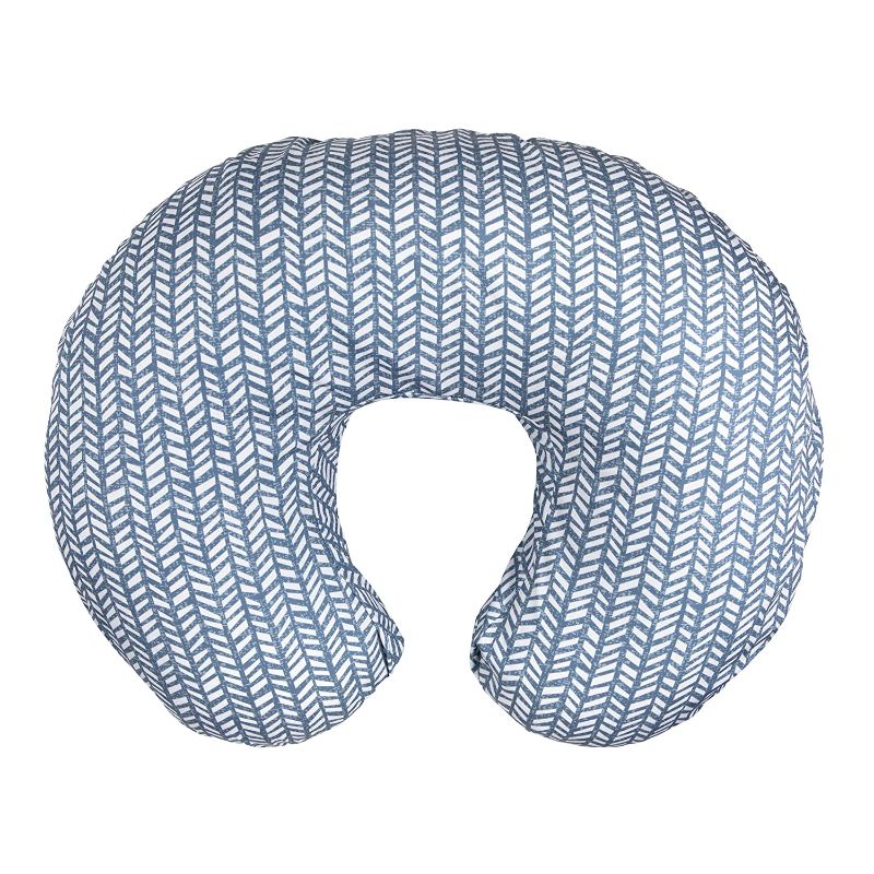 Photo 1 of Boppy Original Nursing Support, Blue Herringbone, Ergonomic Breastfeeding, Bottle Feeding, and Bonding, with Hypoallergenic Fiber Fill, with Removable Cover, Machine Washable, FKA Boppy Nursing Pillow
