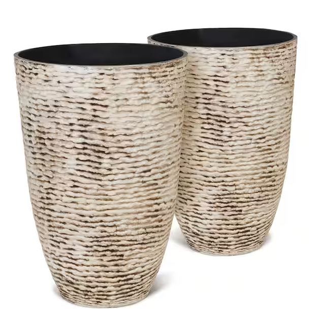 Photo 1 of 14 in. Dia. x 21 in. H Beige Plastic Round Tall Planter (2-Pack)

