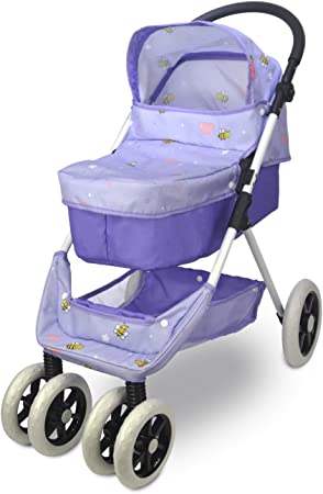 Photo 1 of Anivia Baby Doll Stroller for 18 inches Girl Dolls, Foldable Doll Pram Convertible Seat/Bed/Crib, Baby Doll Bassinet with Forward & Backward Handle, Storage Basket, Retractable Canopy Purple 