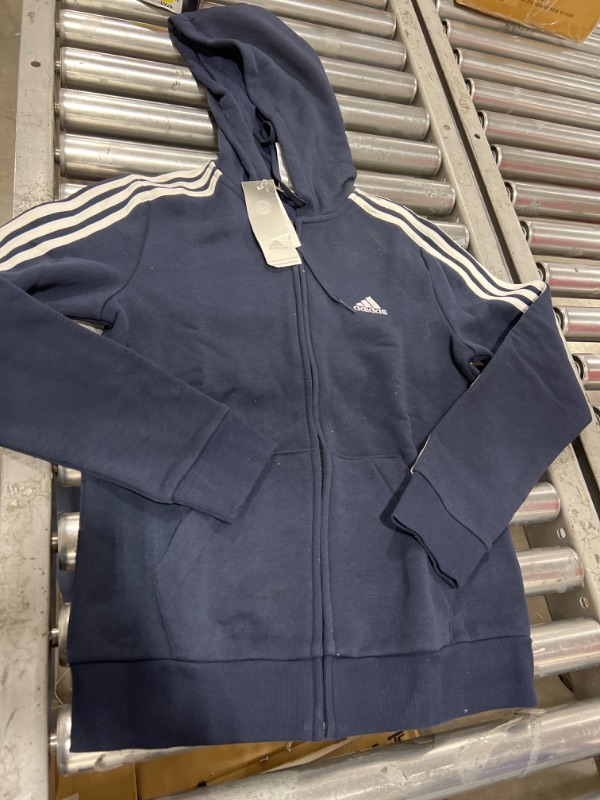 Photo 2 of adidas Women's Essentials Cotton Fleece 3-Stripe Full Zip Hoodie Small Legend Ink/White