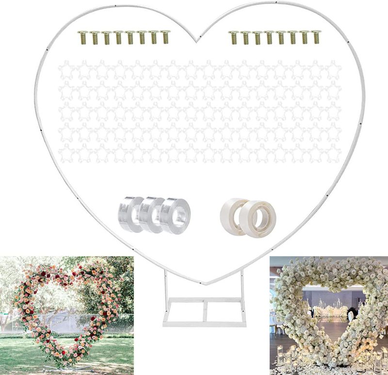 Photo 1 of ? 8ft(2.4M) Heart Shaped White Metal Balloon Arch Stand Frame Display Kit?Love Balloon Arch Frame for Proposal, Wedding, Valentine’s Day, Bridal, Birthday Party Decorations
