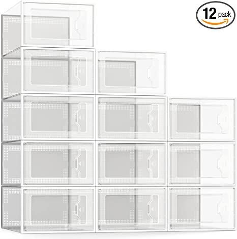 Photo 1 of 1017914948
 Large 12 Pack Shoe Storage Box, Clear Plastic Stackable Shoe Organizer for Closet, Space Saving Foldable Shoe Rack Sneaker Container Bin Holder
