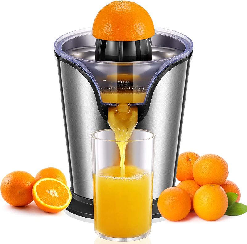 Photo 1 of \FOHERE Orange Juice Squeezer Electric Citrus Juicer with Two Interchangeable Cones Suitable for orange, lemon and Grapefruit, Brushed Stainless Steel
