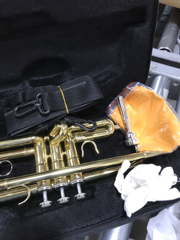 Photo 3 of Yasisid Bb Standard Trumpet Set for Beginners or Advanced Students, Brass Musical Wind Instruments with Hard Case, Cleaning Kit, 7C Mouthpiece, Cloth and Gloves (Lacquer Gold)