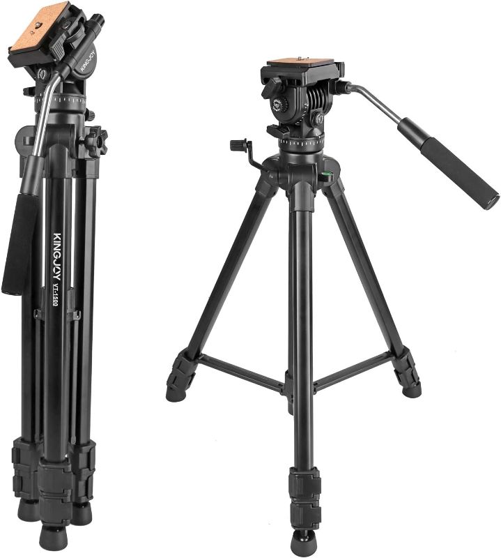 Photo 1 of Video Tripod with Fluid Head, Kamisafe VT-1500 Heavy Duty Tripod Camera Stand Fluid Head Tripod for Video Camera DSLR Camcorder Nikon Canon Sony with Carry Bag, Extends to 65", Max Load 22 lbs