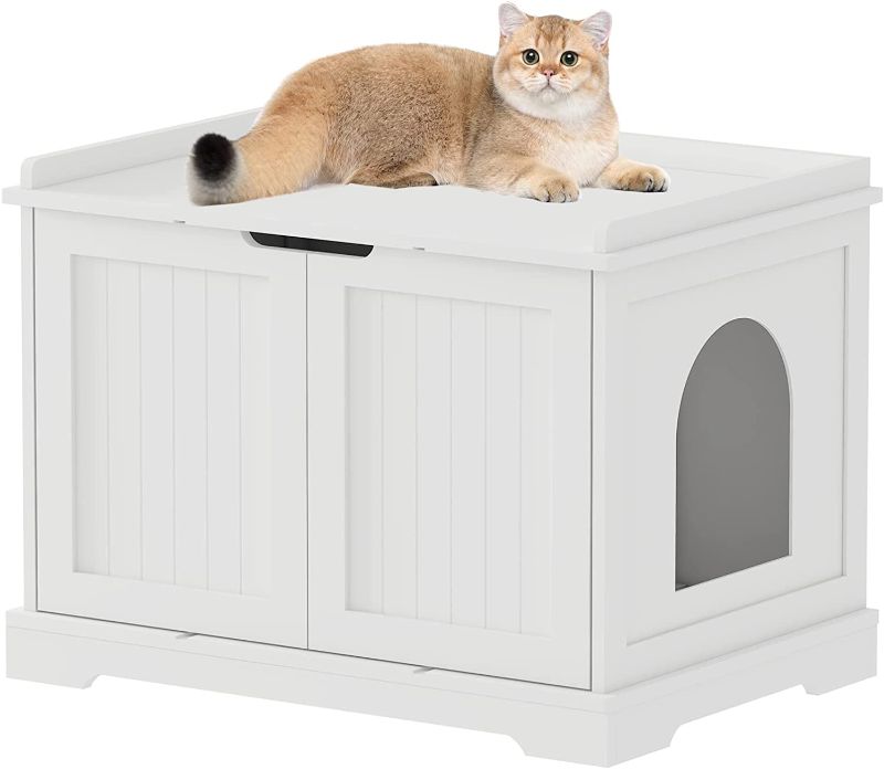 Photo 1 of  Cat Litter Box Enclosure, Cat Litter Box Furniture Hidden, Cat Washroom Storage Bench, Pet Crate Furniture, Modern Wooden Cat Litter Cabinet, Cat Home, Kitty Hideaway, White