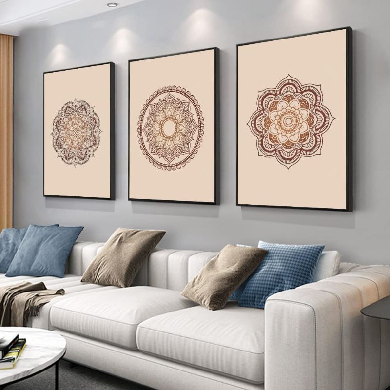 Photo 1 of 3 Pieces of Framed Canvas Wall Art Boho Abstract Flower Artwork Pictures for Living Room Bedroom Dining Room Office Wall Decor, Size: 24 x 32 inches 