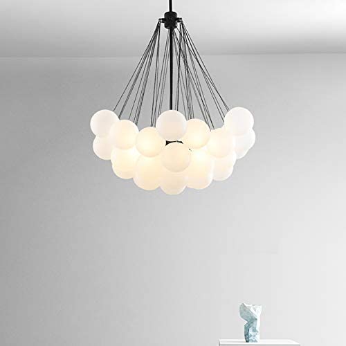 Photo 1 of LITFAD Modern Stylish Bubble Ball Chandelier Ivory Glass 37 Lights LED Pendant Light Dining Room Restaurant Hanging Lamp in Gold