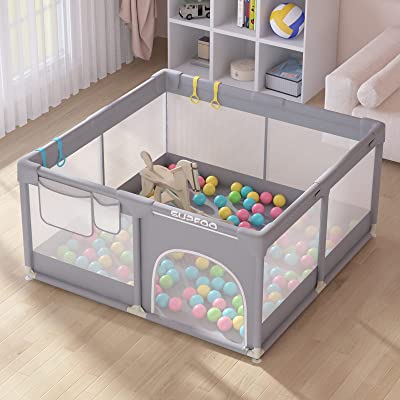 Photo 1 of Albott Portable Baby Playpen for Babies and Toddlers, 52"x52" Baby Playards with 50pc Pit Balls, Extra Large Anti-Fall Infant Safety Activity Center(Deep Grey)