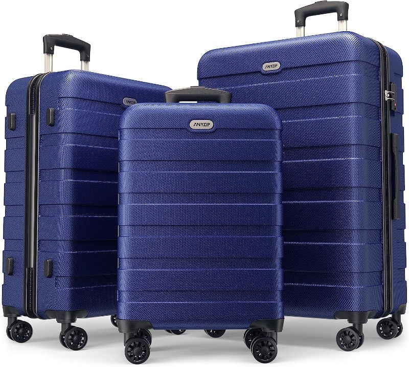 Photo 1 of AnyZip Luggage Sets 3 Piece PC ABS Hardside Lightweight Suitcase with 4 Universal Wheels TSA Lock Carry On 20 24 28 Inch Dark Blue
