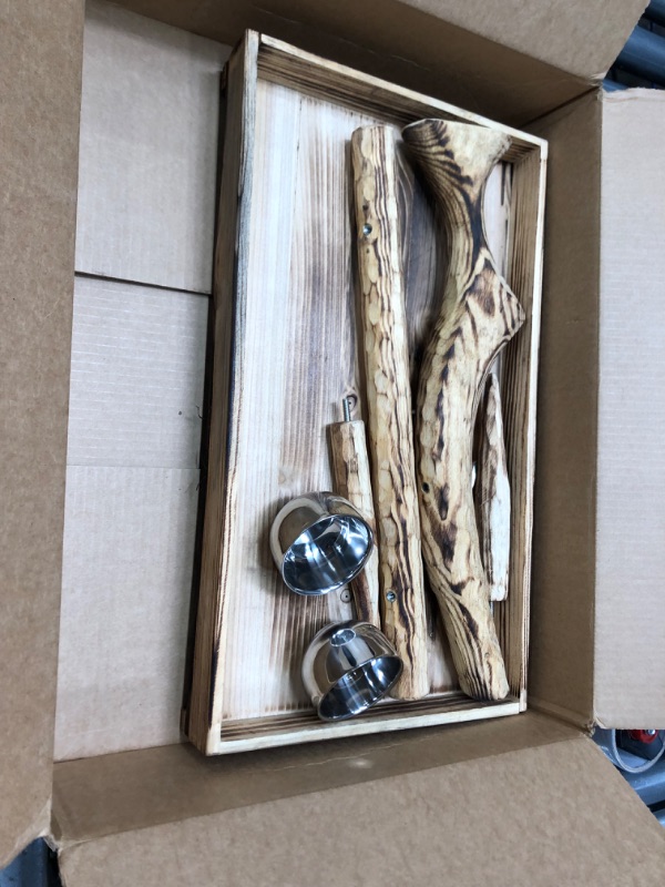 Photo 2 of *** USED LOOSE OR MISSING HARDWARE *** ** PARTS ONLY ** PENN-PLAX Bird-Life Natural Wood Tree Perch for Small and Medium Birds – Includes 2 Stainless Steel Cups and Drop Tray – Medium
