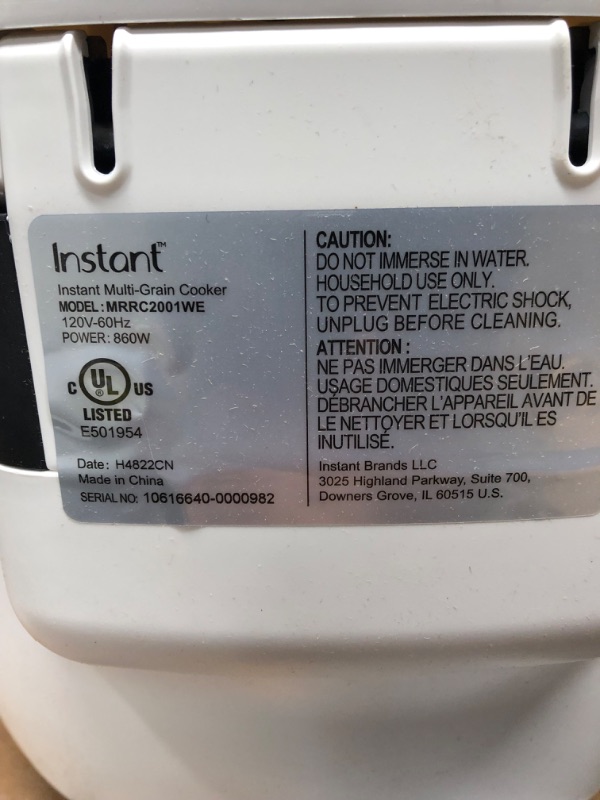 Photo 4 of *** NEW *** Instant 20-Cup Rice Cooker, Rice and Grain Multi-Cooker with Carb Reducing Technology without Compromising Taste or Texture, From the Makers of Instant Pot, Includes 8 Cooking Presets 20 Cup Carb Reducing810028581906
