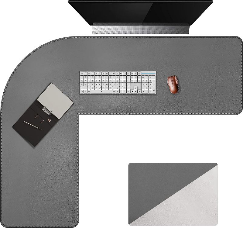 Photo 1 of Chihein L-Shaped Desk Pad, Corner Desk Mat (45.3”+ 57.1”) x 15.7” , Double-Sided Computer Office Mouse pad Writing Table Pad for Home Office - Black/Gray (115+145)x40cm Black,gray