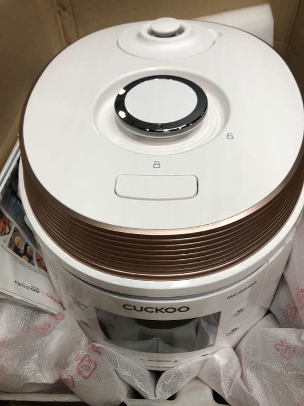 Photo 9 of **FOR PARTS ONLY/DAMAGED**  CUCKOO CMC-QSB501S | 5QT. Premium 8-in-1 Electric Pressure Cooker | 10 Menu Options: Slow Cooker, Sauté, Steamer, Yogurt, Soup Maker & More, Stainless Steel Inner Pot, Made in Korea | White/Copper 5 Quarts GOLD / WHITE