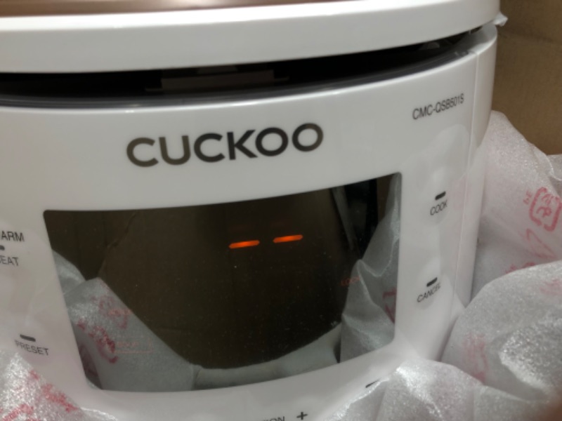Photo 2 of **FOR PARTS ONLY/DAMAGED**  CUCKOO CMC-QSB501S | 5QT. Premium 8-in-1 Electric Pressure Cooker | 10 Menu Options: Slow Cooker, Sauté, Steamer, Yogurt, Soup Maker & More, Stainless Steel Inner Pot, Made in Korea | White/Copper 5 Quarts GOLD / WHITE