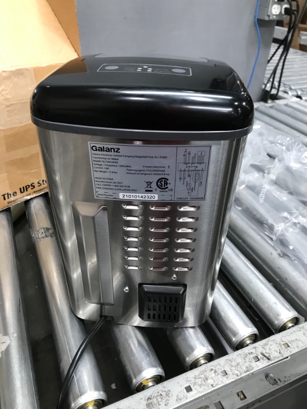 Photo 7 of *** USED TESTED POWERED ON *** Galanz Portable Countertop Electric Ice Maker Machine, 26 lbs in 24 Hours, 9 Bullet Shaped Cubes Ready in 7 Minutes, 2 Ice Sizes, Perfect for Parties & Home Bar, 2.1 L Stainless Steel