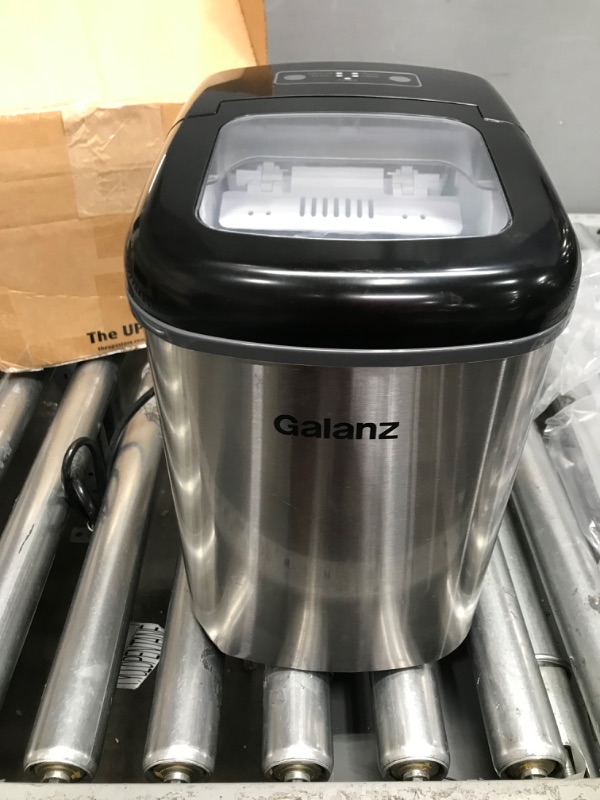 Photo 5 of *** USED TESTED POWERED ON *** Galanz Portable Countertop Electric Ice Maker Machine, 26 lbs in 24 Hours, 9 Bullet Shaped Cubes Ready in 7 Minutes, 2 Ice Sizes, Perfect for Parties & Home Bar, 2.1 L Stainless Steel