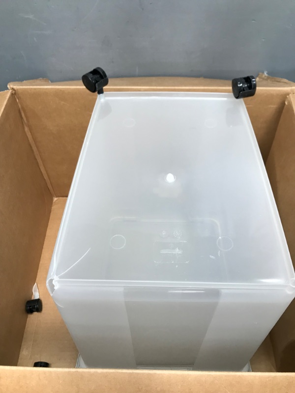 Photo 2 of *** USED *** ** HAS SMALL HOLE IN THE BOTTOM WHERE ONE OF THE WHEELS GO ** IRIS USA 50 Lbs / 65 Qt WeatherPro Airtight Pet Food Storage Container with Removable Casters, for Dog Cat Bird and other Pet Food Storage Bin, Keep Fresh, Translucent Body, Easy M