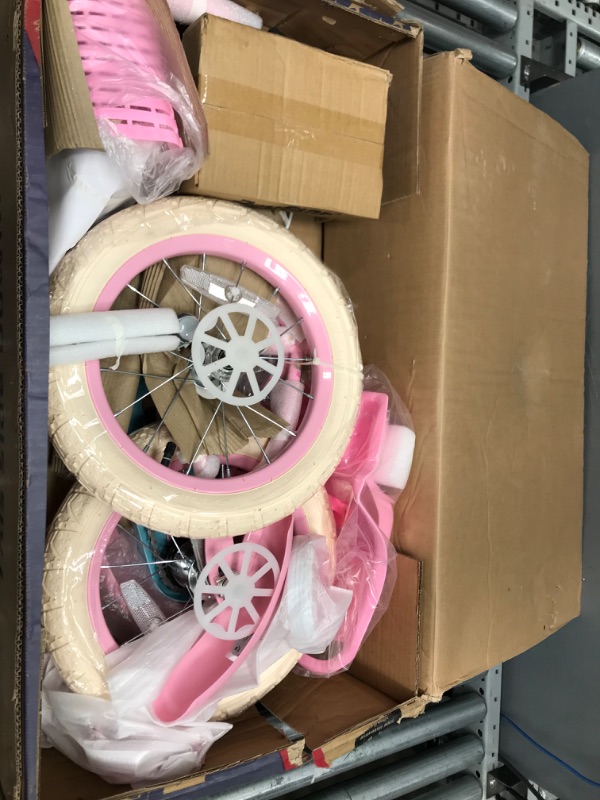 Photo 2 of *** NEW *** JOYSTAR Little Daisy Kids Bike for 2-9 Years Girls with Training Wheels & Front Handbrake 12 14 16 20 Inch Princess Kids Bicycle with Basket Bike Streamers Toddler Cycle Bikes, Blue Pink White Pink 14 Inch With Training Wheels