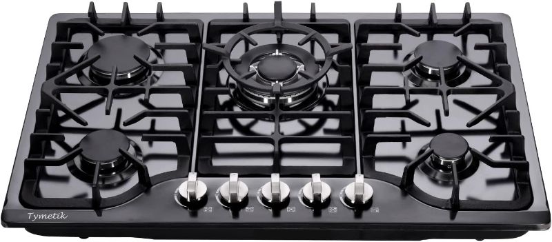 Photo 1 of 30 Inch Gas Cooktop, Built-in Stainless Steel Gas Stovetop 5 High Efficiency Burners Gas Stove LPG/NG Convertible Gas Hob (Black)
