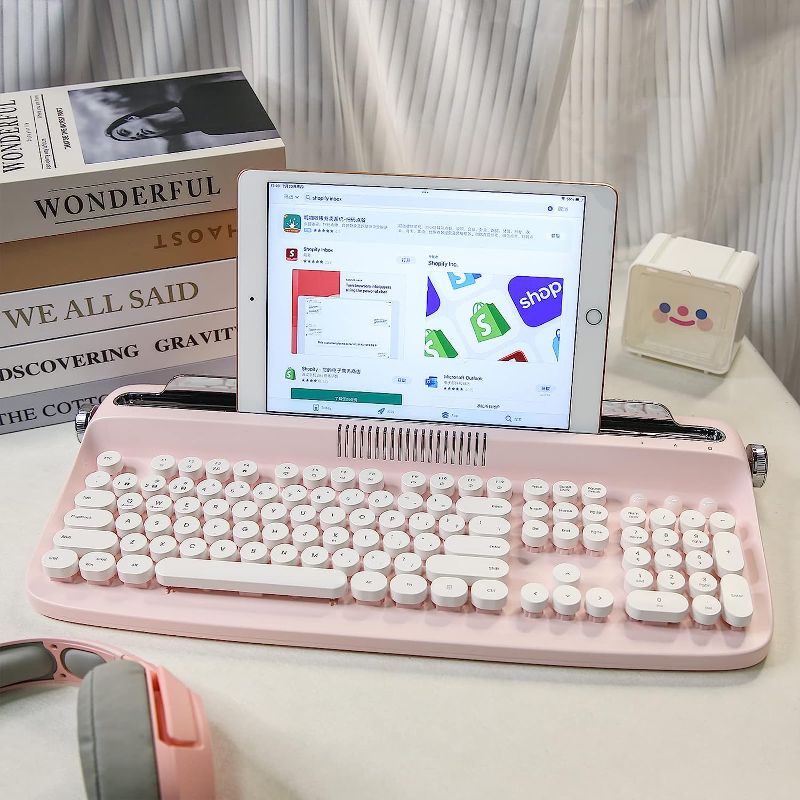 Photo 1 of YUNZII ACTTO B503 Wireless Typewriter Keyboard (B503, Baby Pink)?Keyboard Cloud Wrist Rest Pad Rainbow