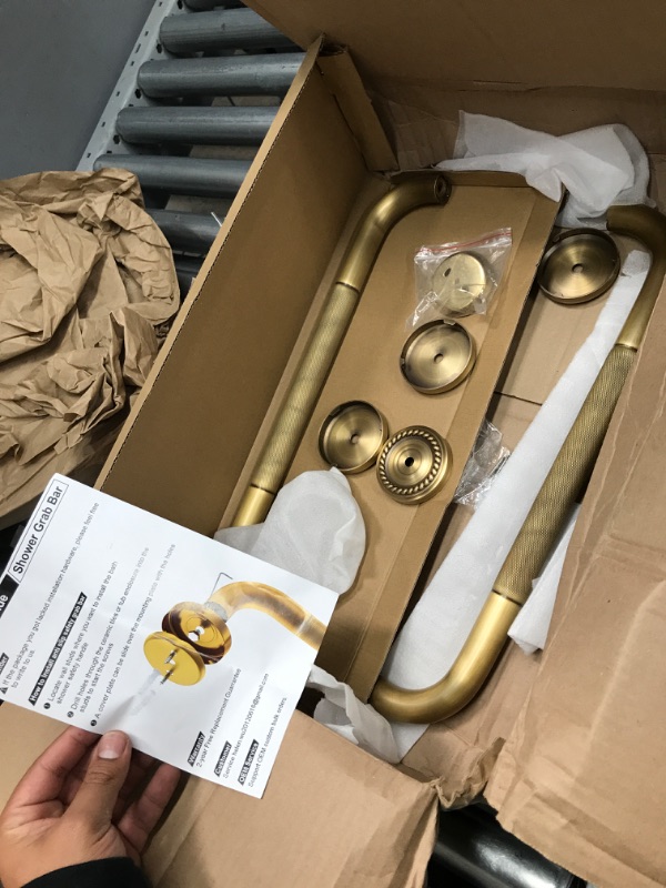 Photo 2 of 2 Pack 20 Inch Bronze Shower Grab Bar Gold, Munzong Antique Brass Bathroom Grab Bar w/Anti-Slip Knurled Grip, Safety Balance Bar Bath Hand Rail Support Handicap Injury Elderly Senior Assist Handle 20inch-2 Pack Gold