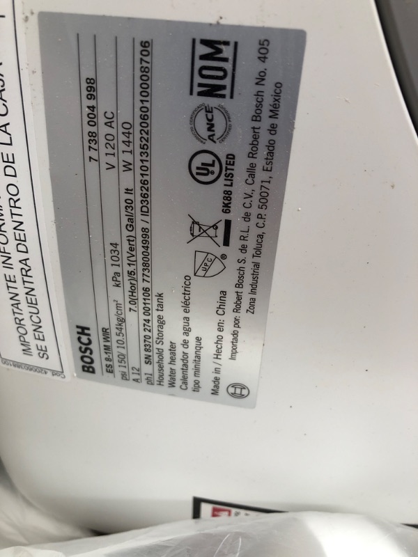 Photo 3 of ***PARTS ONLY***Bosch Tronic mini-tank es8 7-Gallon Lowboy 6-Year Limited 1440-Watt 1 Element Point of Use Electric Water Heater