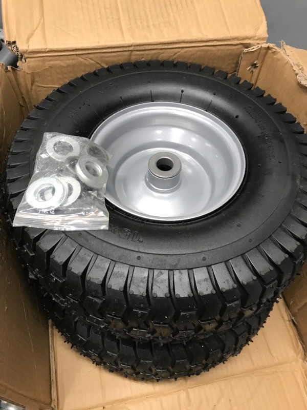 Photo 3 of (2 Pack) 15 x 6.00-6 Tire and Wheel Set - for Lawn Tractors with 3/4" Sintered iron bushings 15" x 6.00-6" Silver