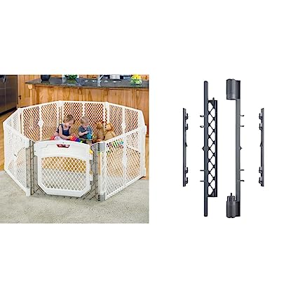 Photo 1 of (missing parts )Toddleroo by North States Superyard 6 Panel Baby Play Yard/Barrier & Wall Mount Kit, Made in USA: Extra wide barrier or play area. 38.5" - 201" wide, 5.5 ft corner to corner play yard (26" tall, ivory)