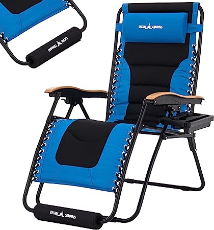 Photo 1 of  Zero Gravity Chair 30In XL Oversized Outdoor Anti Gravity Chairs Patio Lounge Folding Adjustable Chair with Cup Holder, Foot Pad & Padded Headrest, Support 500lbs (navy and black