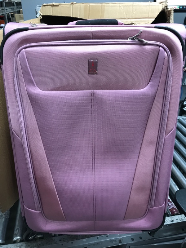 Photo 2 of (minor stains )Travelpro Maxlite 5 Softside Expandable Luggage with 4 Spinner Wheels, Lightweight Suitcase, Men and Women, Orchid Pink Purple, Checked-Medium 25-Inch