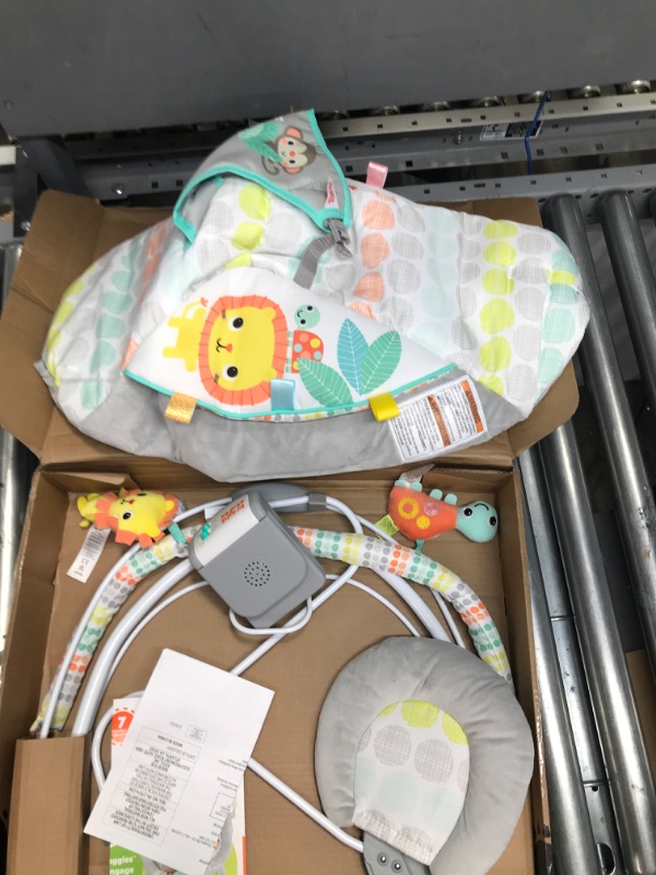 Photo 2 of Bright Starts Comfy Baby Bouncer Soothing Vibrations Infant Seat - Taggies, Music, Removable-Toy Bar, 0-6 Months Up to 20 lbs (Whimsical Wild)
