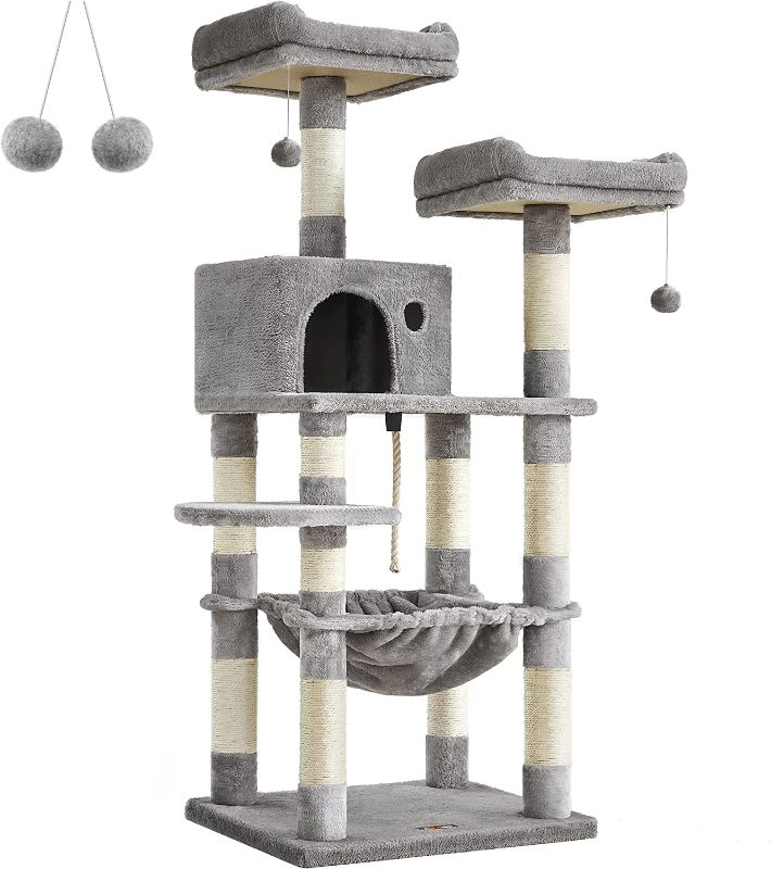 Photo 1 of **FOR PARTS ONLY**  FEANDREA Cat Tree, Cat Tower for Indoor Cats, 56.3-Inch Cat Condo with Scratching Posts, Hammock, Plush Perch, Light Gray UPCT15W
