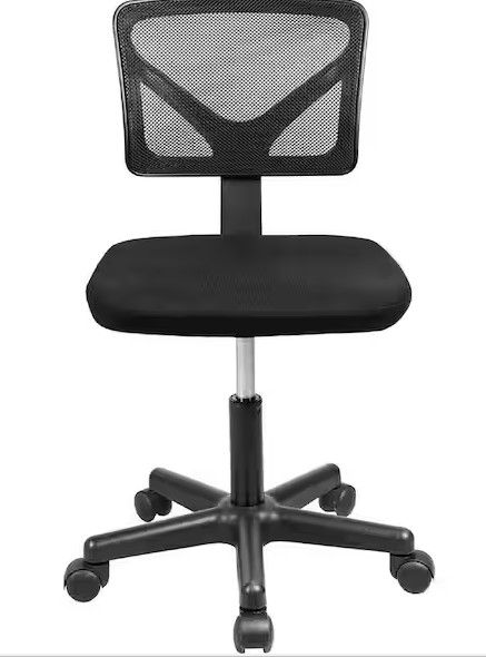 Photo 1 of Black Armless Office Chair Breathable Mesh Covering Silent Swiveling Casters Low Back Support for Computer Tasks
