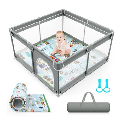 Photo 1 of Baby Playpen with Mat, Large Baby Play Yard for Toddler, BPA-Free, Non-Toxic, Safe No Gaps Playards for Babies, Indoor & Outdoor Extra Large Kids Activity Center with Playmat
