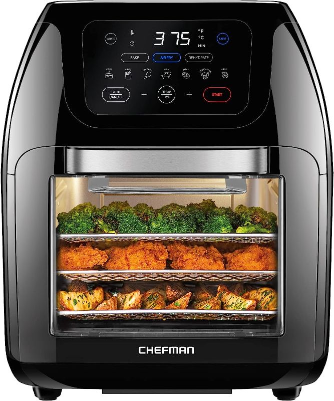 Photo 1 of ***PARTS ONLY NOT FUNCTIONAL***CHEFMAN Multifunctional Digital Air Fryer+ Rotisserie, Dehydrator, Convection Oven, 17 Touch Screen Presets Fry, Roast, Dehydrate, Bake, XL 10L Family Size, Auto Shutoff, Large Easy-View Window, Black
