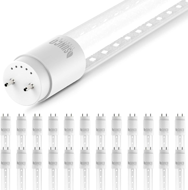 Photo 1 of Sunco 24 Pack T8 LED 4FT Tube Light Bulbs Ballast Bypass Fluorescent Replacement, 5000K Daylight, 15W, Clear Cover, Retrofit, Single Ended Power (SEP), Commercial Grade – UL
